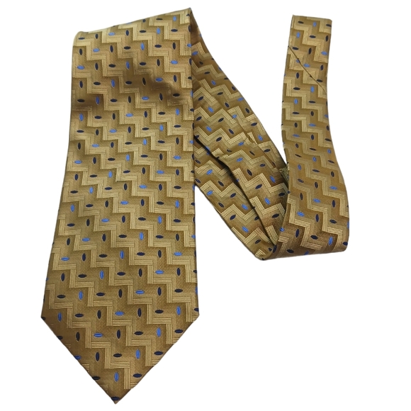 Vintage Alexander Julian Colours Mens Tie Gold Geometric Business Silk - Picture 1 of 5